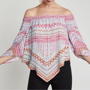 Sz S- BCBG MAXAZRIA OCTAVIA OFF-THE-SHOULDER TOP Women's Geometric Print Top
